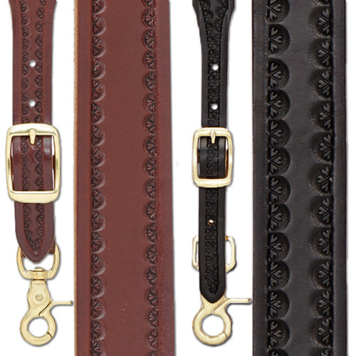 Border Stamped 1 Inch Wide Western Leather Suspenders - All Colors