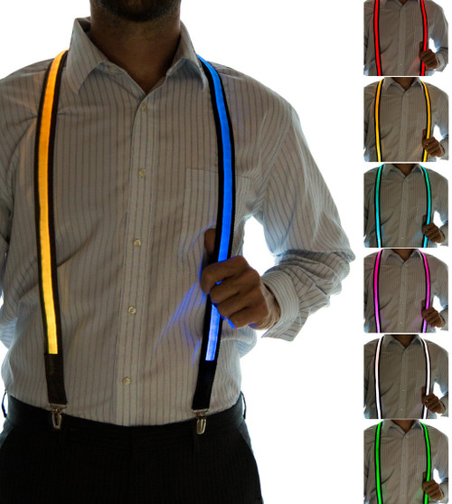 Model wearing suspenders - Choose colors for each strap!