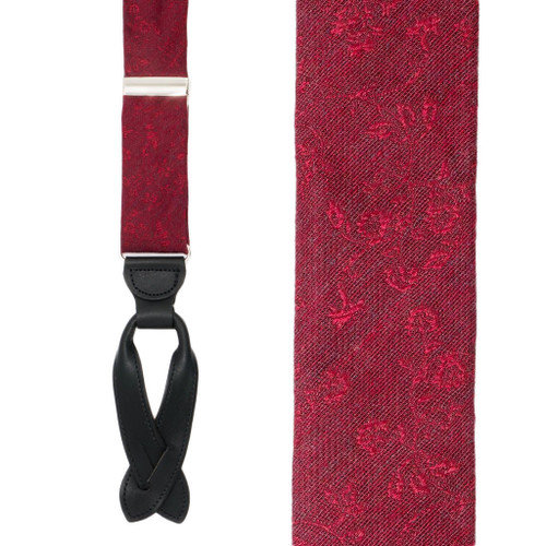 Floral Silk Suspenders in Red - Front View