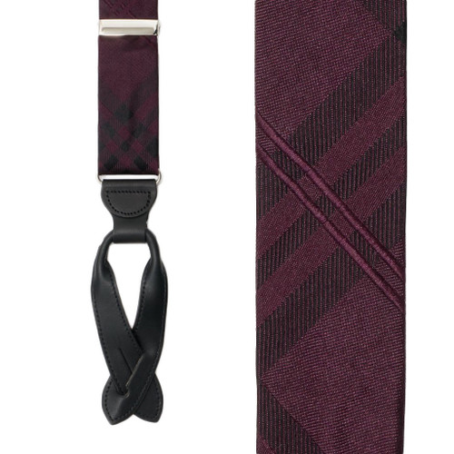 Silk Plaid Suspenders in Purple - Front View
