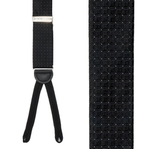 Black Andora Check Silk Suspenders - Front View