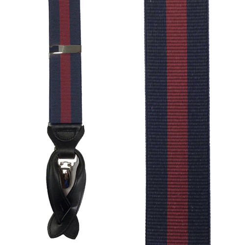 Navy & Burgundy Striped Suspenders - Front View