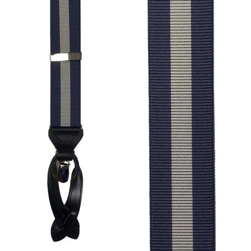 Blue/Grey Convertible Stripe Suspenders - Front View
