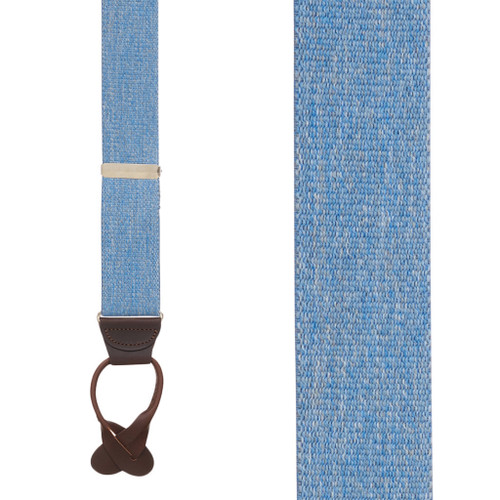 1.5 Inch Wide Button Suspenders in Denim - Front View
