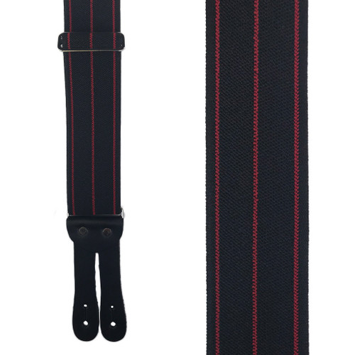 Tuff Stuff Button Suspenders in Black with Red Stripes - Front View
