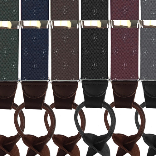 Jacquard Woven Diamond Button Suspenders - All Colors