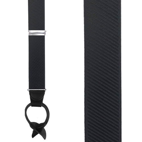 French Satin Twill Suspenders in Black - Front View