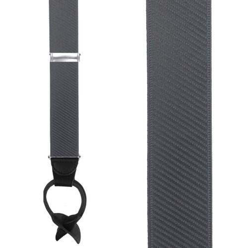 French Satin Twill Suspenders in Dark Grey - Front View