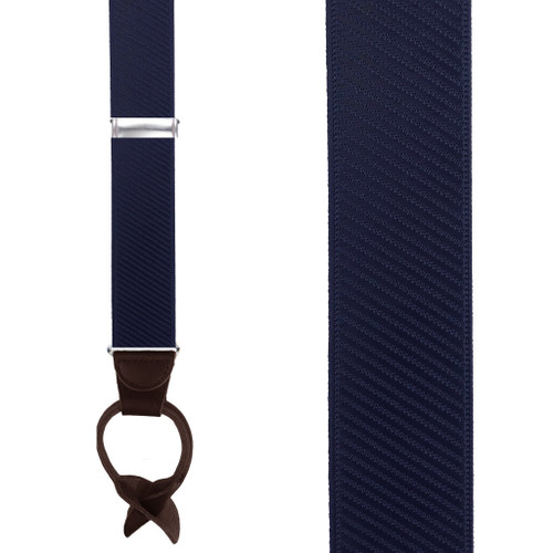 French Satin Twill Suspenders in Navy - Front View