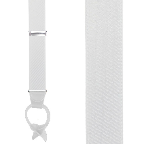 French Satin Twill Suspenders in White - Front View