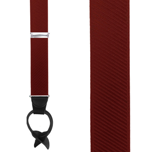 French Satin Twill Suspenders in Wine - Front View