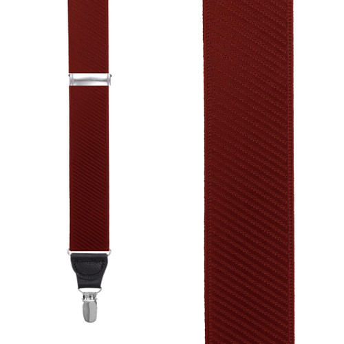 French Satin Twill Suspenders in Wine - Front View