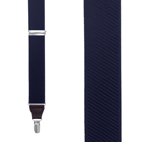 French Satin Twill Suspenders in Navy - Front View