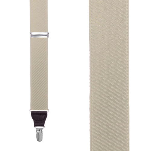 French Satin Twill Suspenders in Khaki - Front View