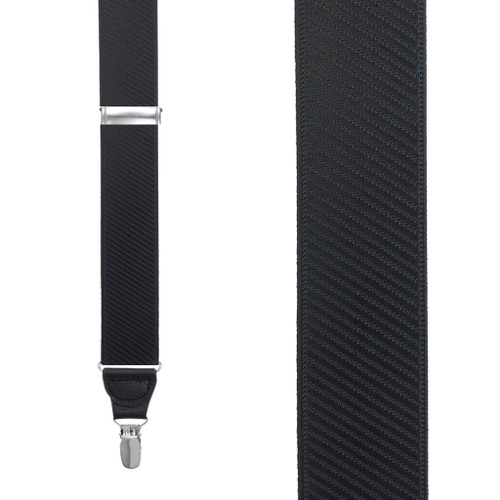 French Satin Twill Suspenders in Black - Front View