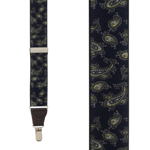 Paisley Drop Clip Suspenders in Navy - Front View