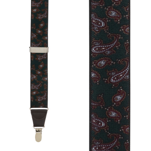 Paisley Drop Clip Suspenders in Green - Front View