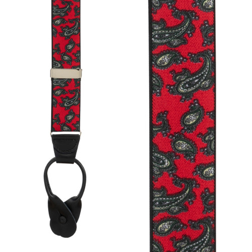 Paisley Button Suspenders in Red - Front View