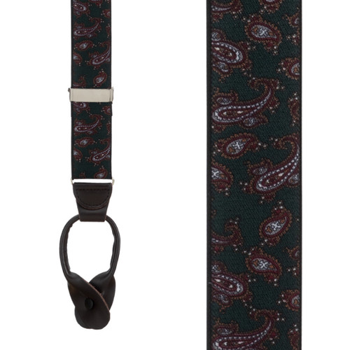 Paisley Button Suspenders in Green - Front View
