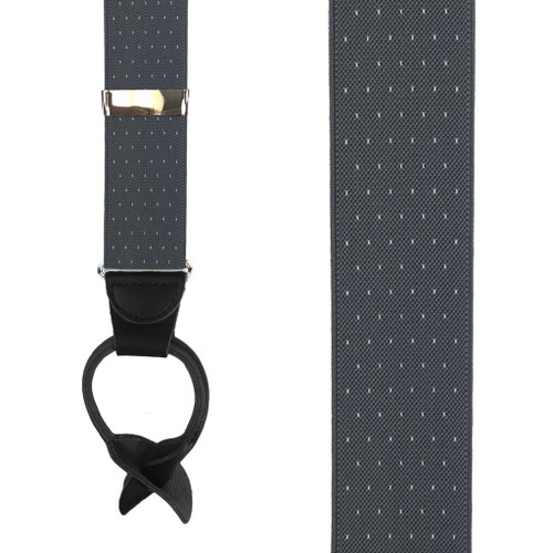 Grey Woven Pin Dot Suspenders - Front View
