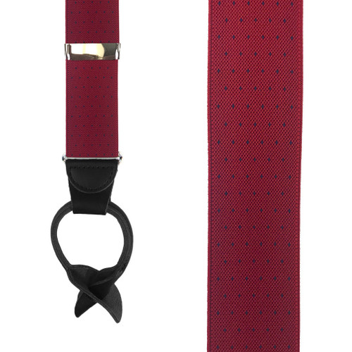 Red Woven Pin Dot Suspenders - Front View