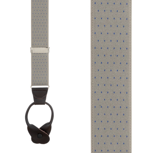 Woven Pin Dot Button Suspenders in Tan - Front View