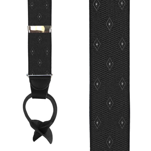 Black Jacquard Woven Diamond Suspenders - Front View