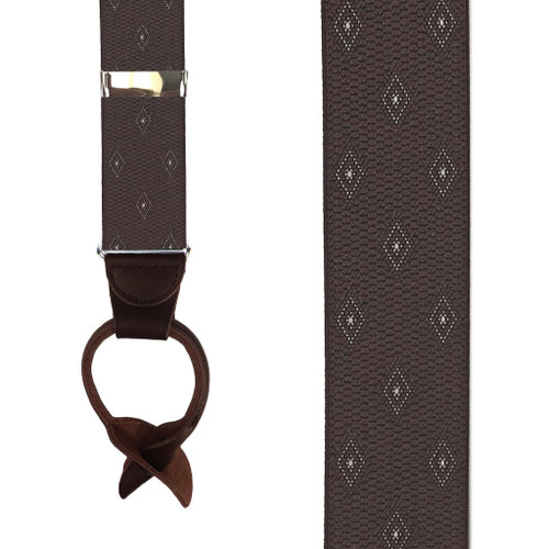 Brown Jacquard Woven Diamond Suspenders - Front View