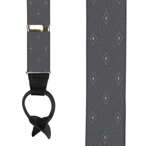 Grey Jacquard Woven Diamond Suspenders - Front View