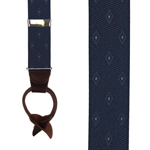 Navy Jacquard Woven Diamond Suspenders - Front View