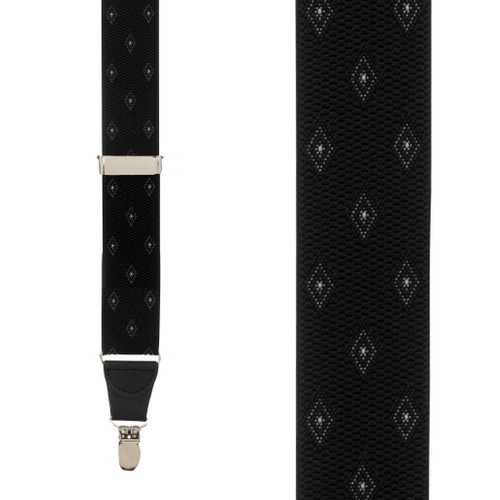 Jacquard Woven Diamond Suspenders in Black - Front View
