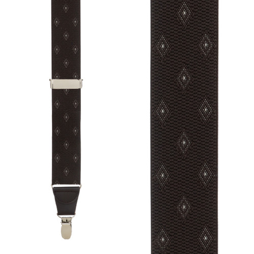 Jacquard Woven Diamond Suspenders in Brown - Front View