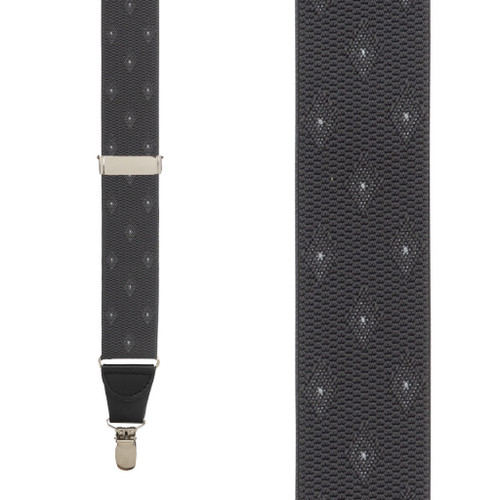 Jacquard Woven Diamond Suspenders in Grey - Front View