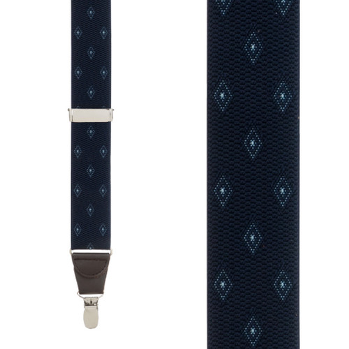 Jacquard Woven Diamond Suspenders in Navy - Front View