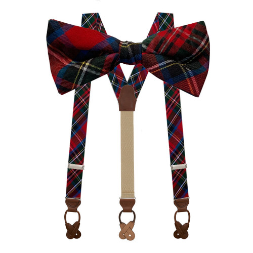 Bow Tie & Suspenders Set in Royal Stewart - Button