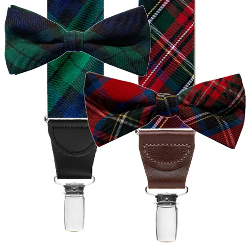 Tartan Bow Tie and Suspenders Sets with Drop Clips - Both Colors
