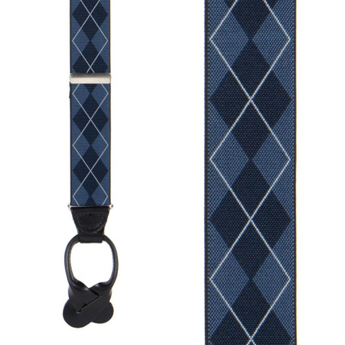 Blue Argyle Suspenders - 1.38 Inch Wide Button