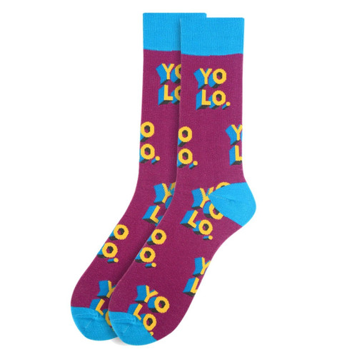 Men's Purple Crew Socks with YOLO Slogan Men's Purple Crew Socks with YOLO Slogan