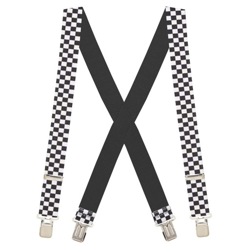 Black & White Checkered X-Back Suspenders - 1 1/2" Width, 48" Length