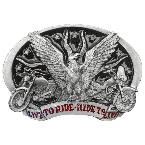 Ride Wild with Eagle and Bike Spirit Belt Buckle - Black/Brown