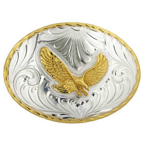 German Silver Eagle Emblem Belt Buckle - Black/Brown