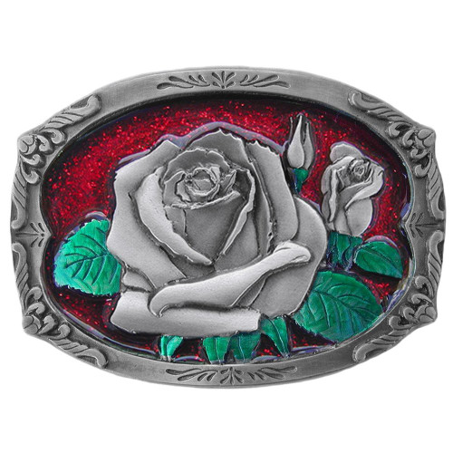 Red Blossom Belt Buckle - Black/Brown
