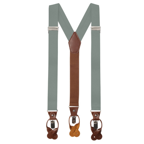 Men's Solid Fabric Suspenders Braces with Convertible Leather Ends