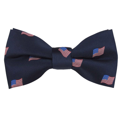 Men's Woven American Flags USA Navy Bow Tie Pre-Tied Clip-On