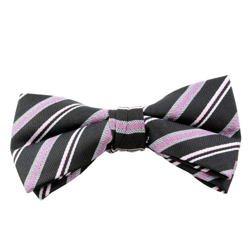 Men's Stripe Clip-On Bow Tie - Pink and Black