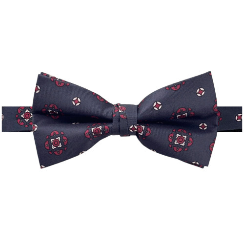 Men's Diamond Bloom Pattern Pre-Tied Adjustable Banded Bow Tie - Navy Blue