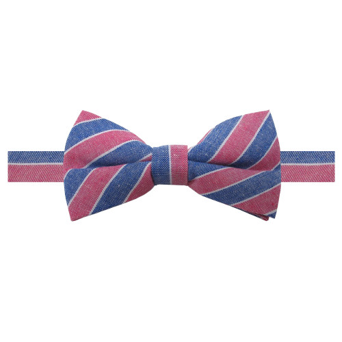 Men's Carson Variegated Diagonal Stripe Pre-Tied Adjustable Banded Bow Tie - Red and Denim