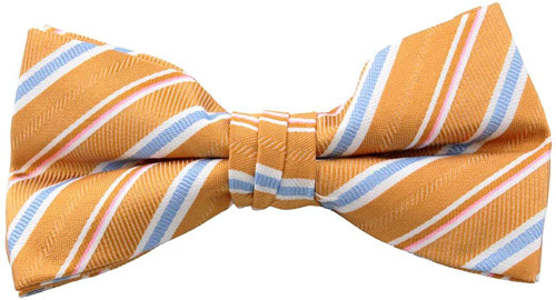Men's Stripe Pre-Tied Clip-On Bow Tie - Mustard Blue