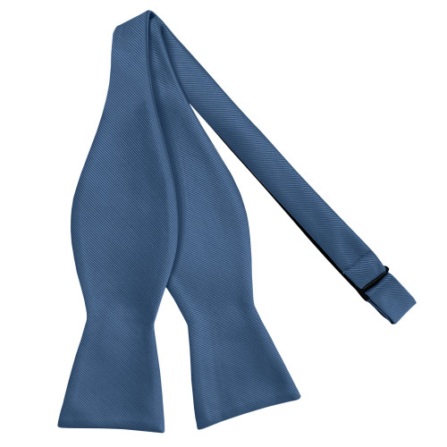 Men's Silk Blend Solid Color Traditional Freestyle Self-Tie Bow Tie - Steel Blue