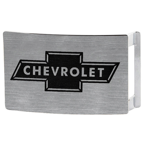 Chevy Bowtie Brushed Silver Black Belt Buckle
